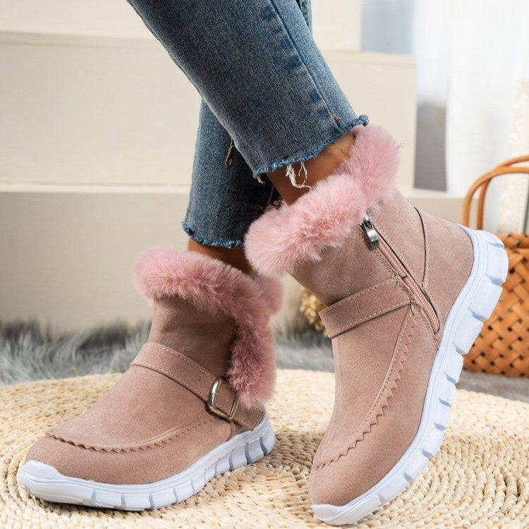 Plush Ankle Boots With Buckle Design
