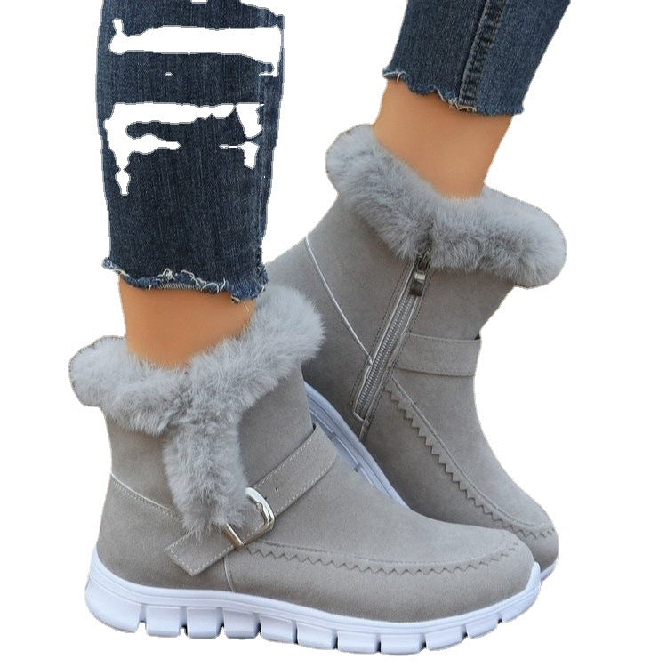 Plush Ankle Boots With Buckle Design
