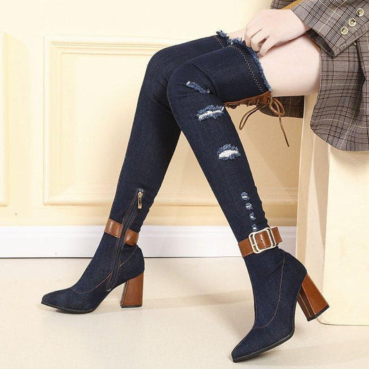 Stiletto pointed over-the-knee boots - Fabric of Cultures
