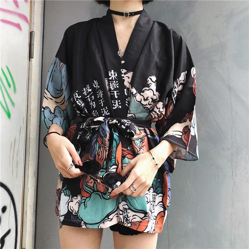 Summer Kimono Coat with Ulzzang Harajuku Style - Fabric of Cultures