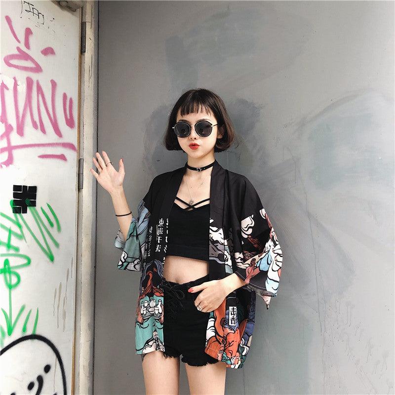 Summer Kimono Coat with Ulzzang Harajuku Style - Fabric of Cultures