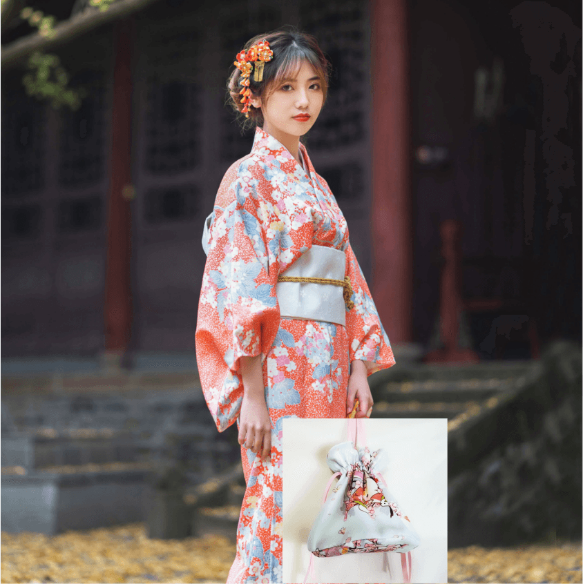 Vintage Orange Sakura Yukata Kimono - Fabric of Cultures