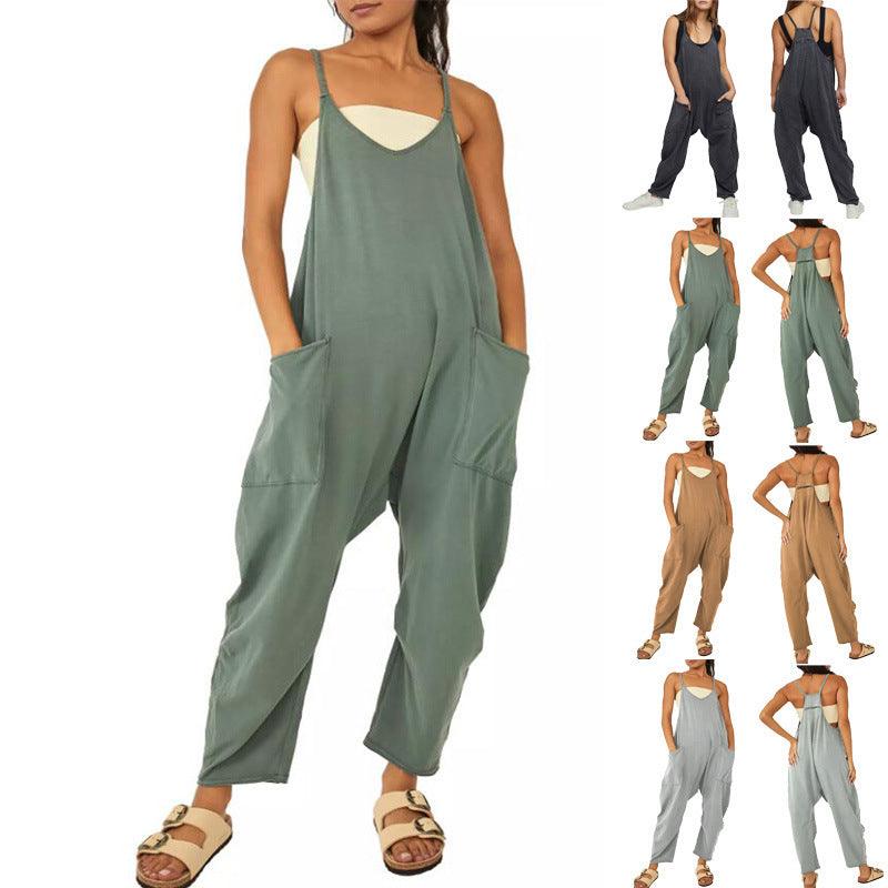 Women's Casual Wide-Leg Jumpsuit With Pockets Zipper - Fabric of Cultures