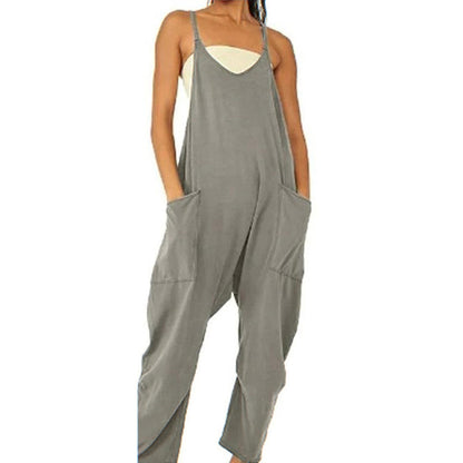 Women's Casual Wide-Leg Jumpsuit With Pockets Zipper - Fabric of Cultures