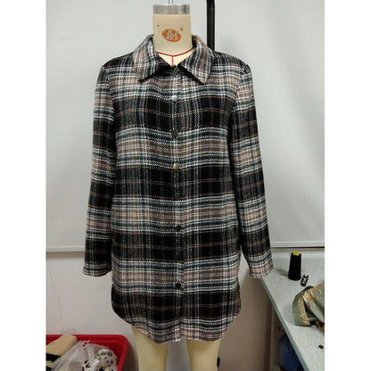 Women's Loose Casual Plush Plaid Shirt Jacket - Fabric of Cultures